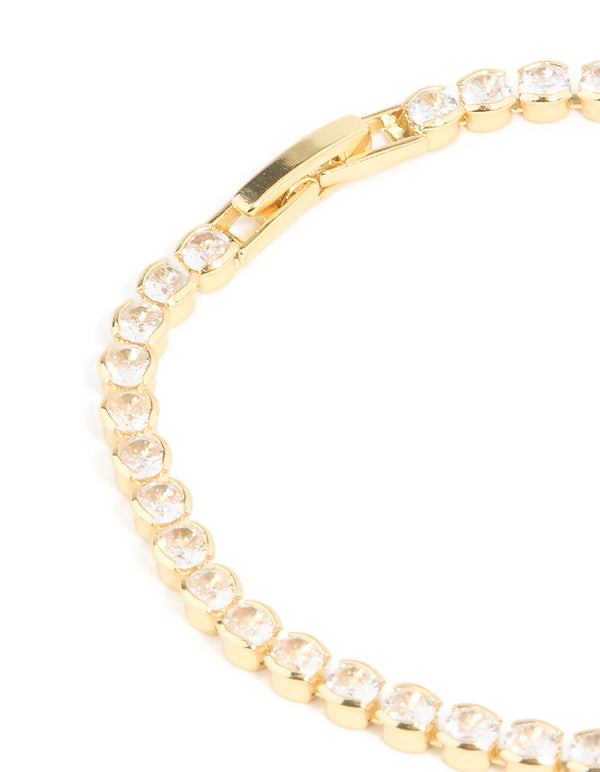 Gold Plated Cubic Zirconia Square & Round Tennis Bracelet