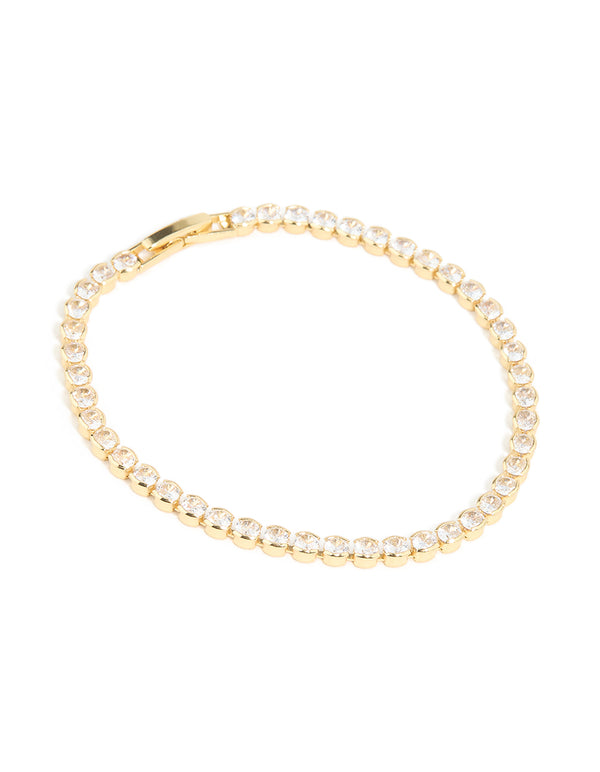 Gold Plated Cubic Zirconia Square & Round Tennis Bracelet