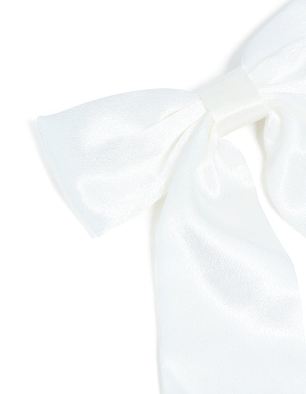 Silver Plated White Shiny Fabric Long Bow