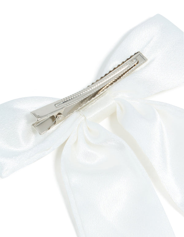 Silver Plated White Shiny Fabric Long Bow