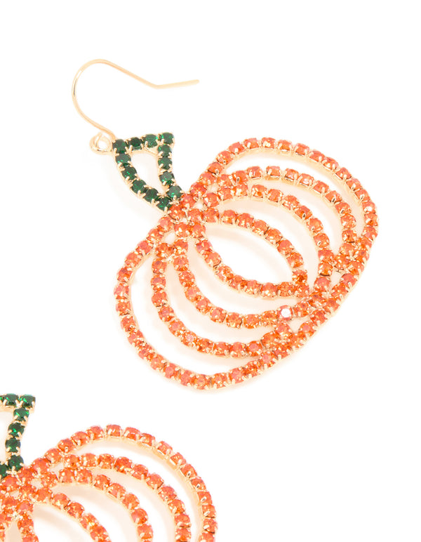 Gold Diamante Glam Pumpkin Drop Earrings