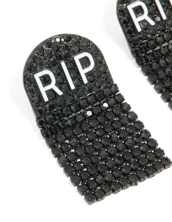 Black Coated Metal RIP Drop Earrings