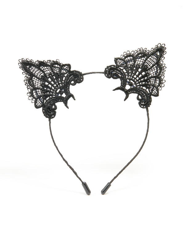 Black Lacy Fabric Cat Ears Headband