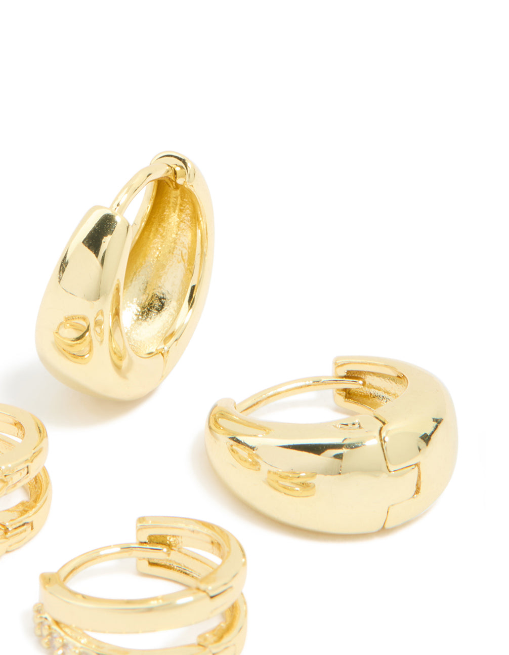 Gold Plated Brass Cubic Zirconia & Smooth Huggie Earrings 2-Pack