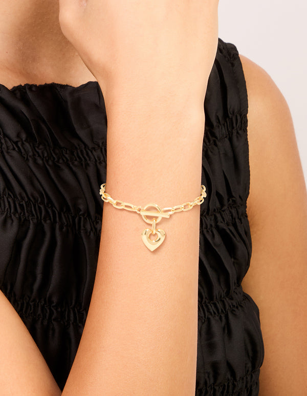 Gold Plated Brass Heart FOB Chain Bracelet
