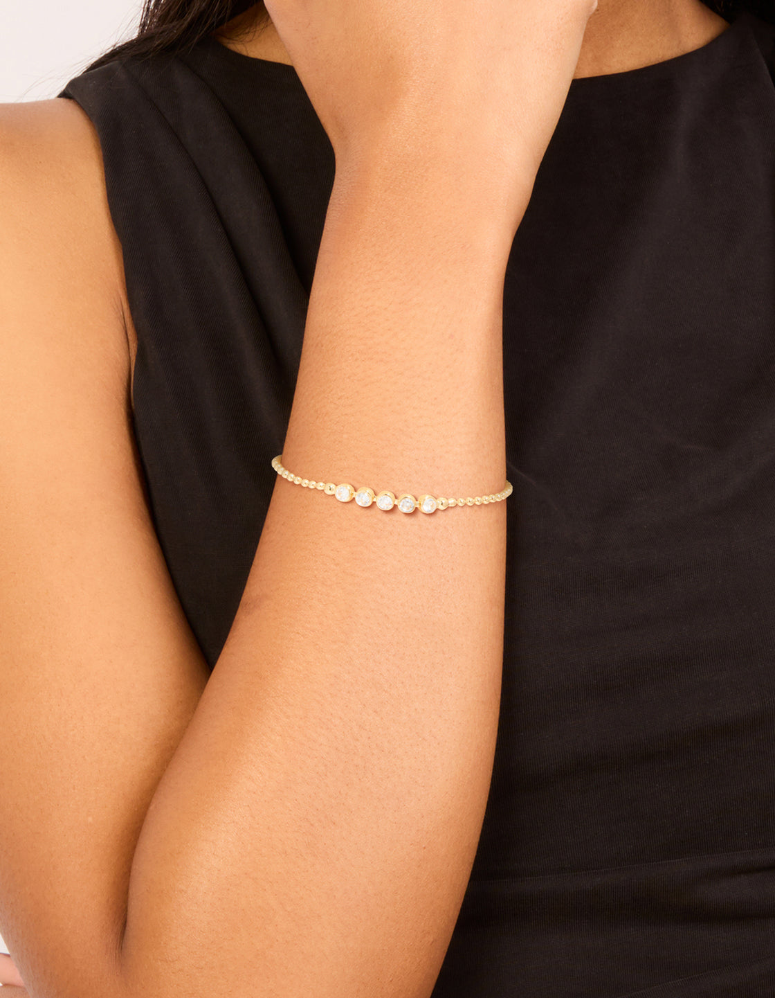 Gold Plated Cubic Zirconia Round Bezel Bracelet