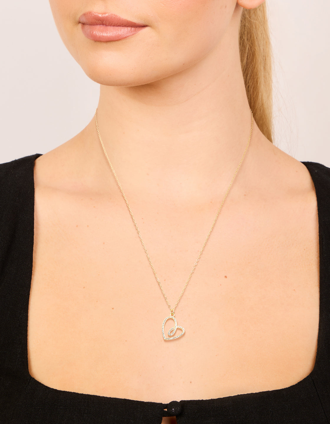 Gold Plated Sterling Silver Cubic Zirconia Large Heart Necklace