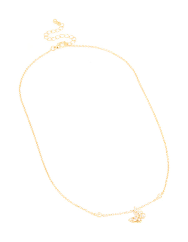 Gold Plated Cubic Zirconia Butterfly Pendant Necklace