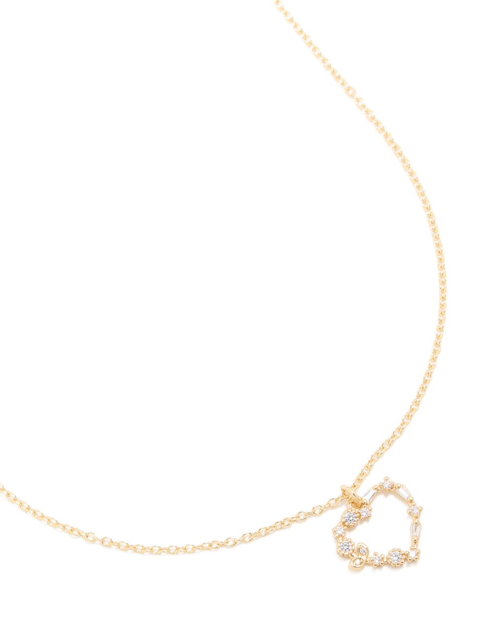 Gold Plated Cubic Zirconia Outline Heart Pendant Necklace