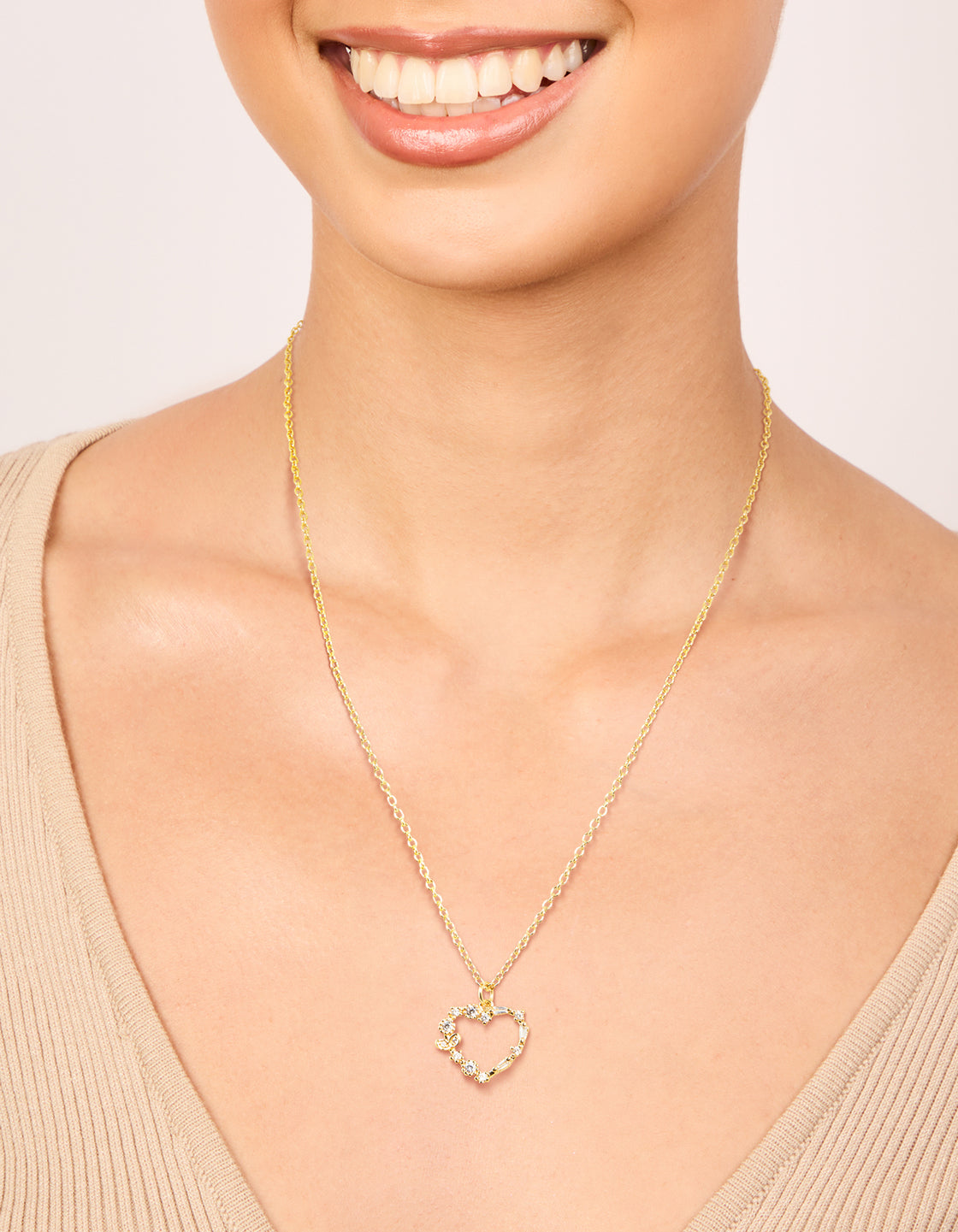 Gold Plated Cubic Zirconia Outline Heart Pendant Necklace