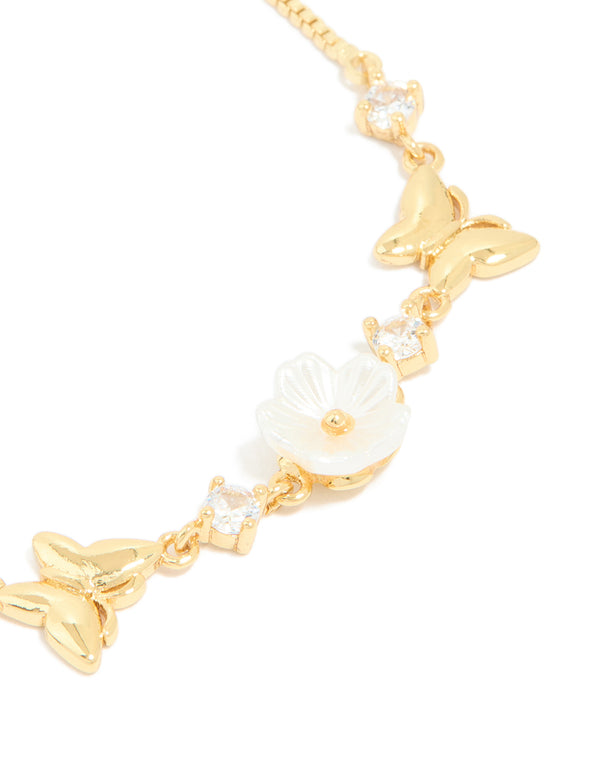 Gold Plated Cubic Zirconia Acrylic Flower Toggle Bracelet