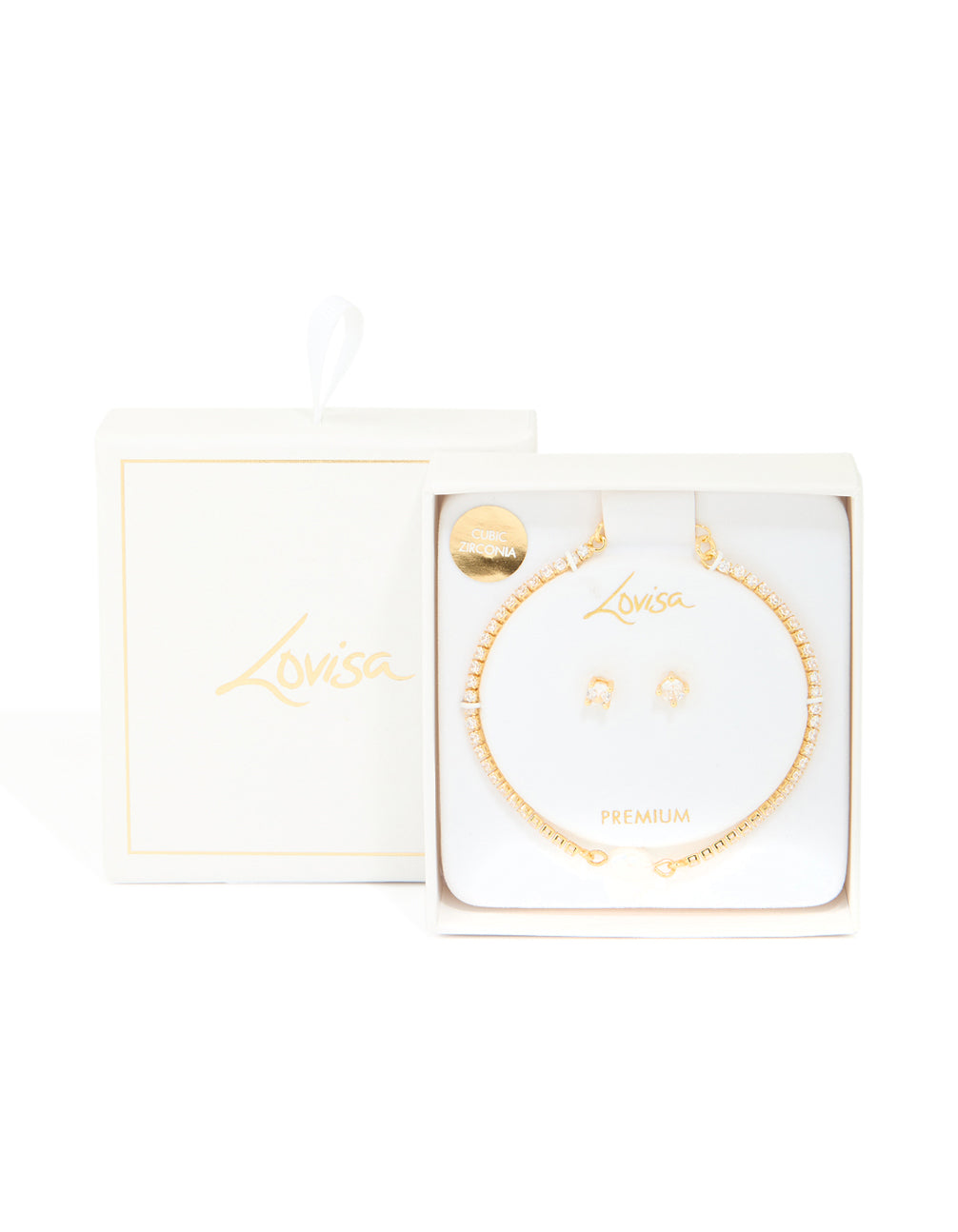 Gold Plated Cubic Zirconia & Pearl Tennis Bracelet & Earrings Set