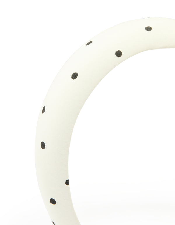 White & Black Fabric Polka Dot Padded Headband