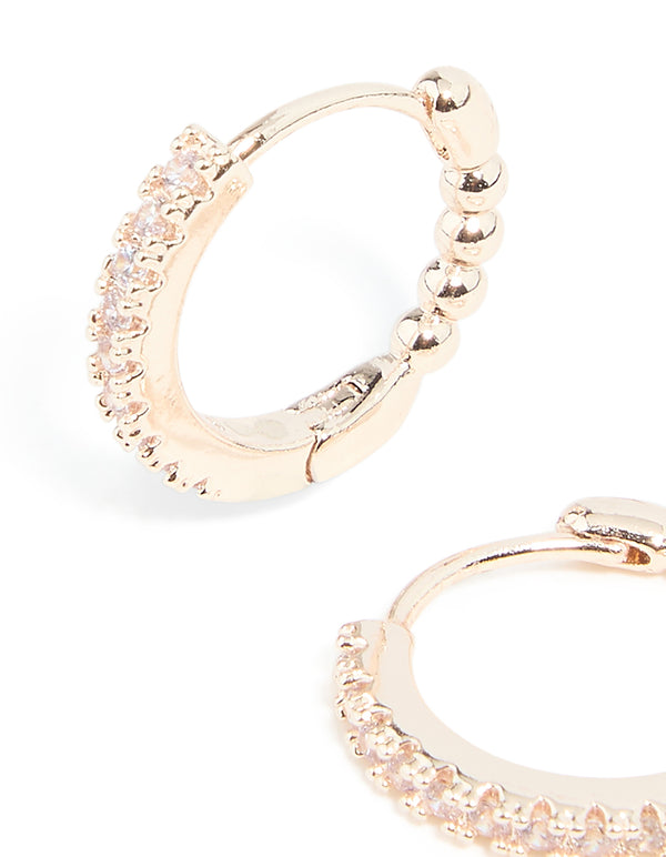 Rose Gold Plated Cubic Zirconia Skinny Huggie Earrings