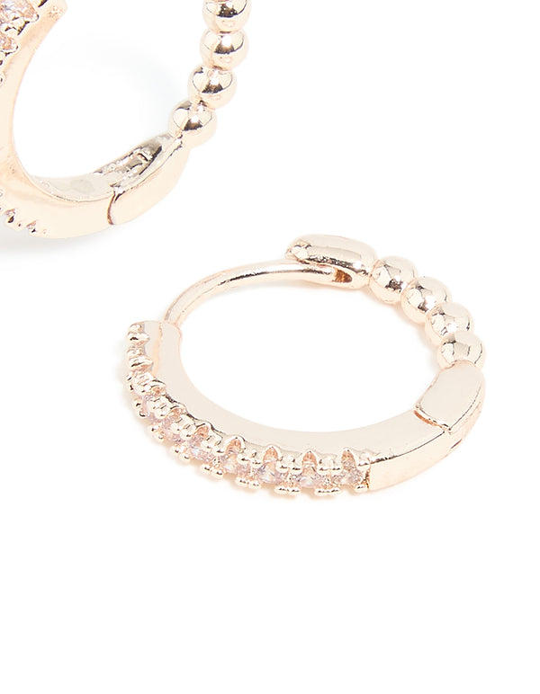 Rose Gold Plated Cubic Zirconia Skinny Huggie Earrings
