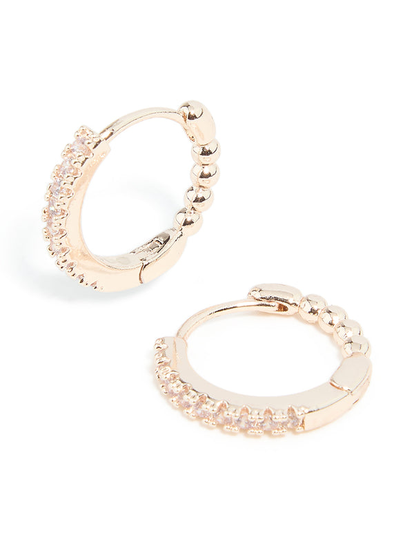 Rose Gold Plated Cubic Zirconia Skinny Huggie Earrings