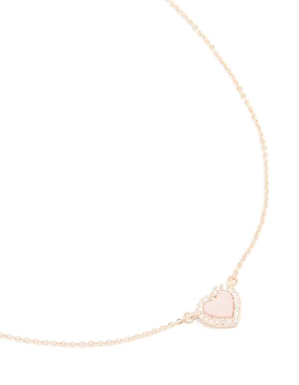 Rose Gold Plated Diamante Pink Heart Pendant Necklace