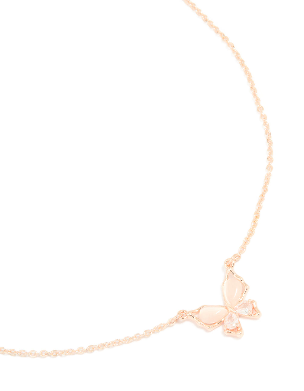 Rose Gold Plated Cubic Zirconia Butterfly Inlay Pendant Necklace