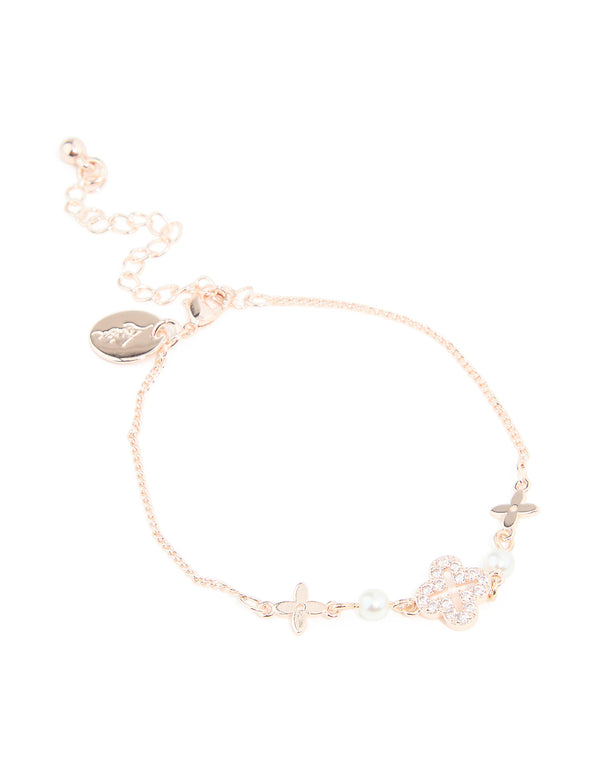 Rose Gold Plated Cubic Zirconia Pearl & Star Bracelet