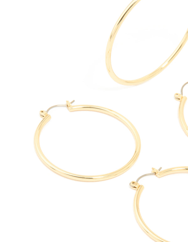 Gold Plated Large Thin Hoop Earrings 2-Pack