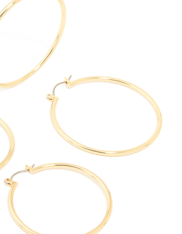 Gold Plated Large Thin Hoop Earrings 2-Pack