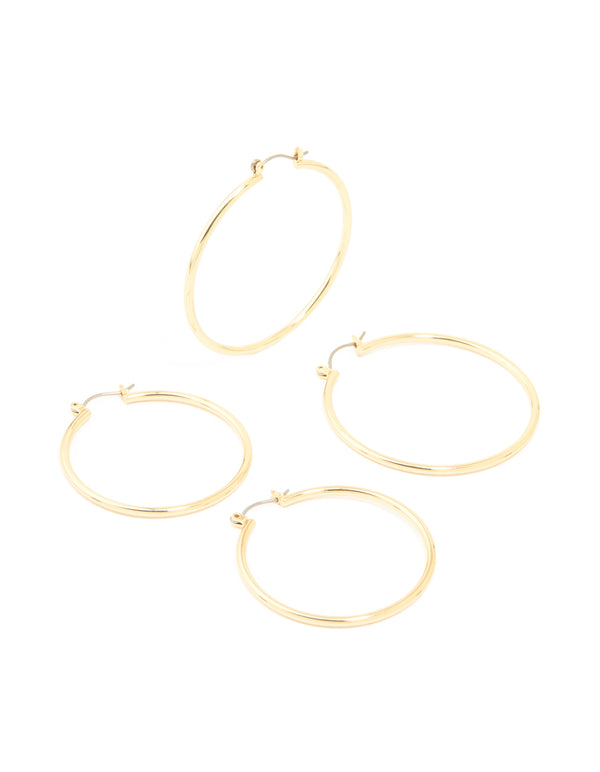 Gold Plated Large Thin Hoop Earrings 2-Pack