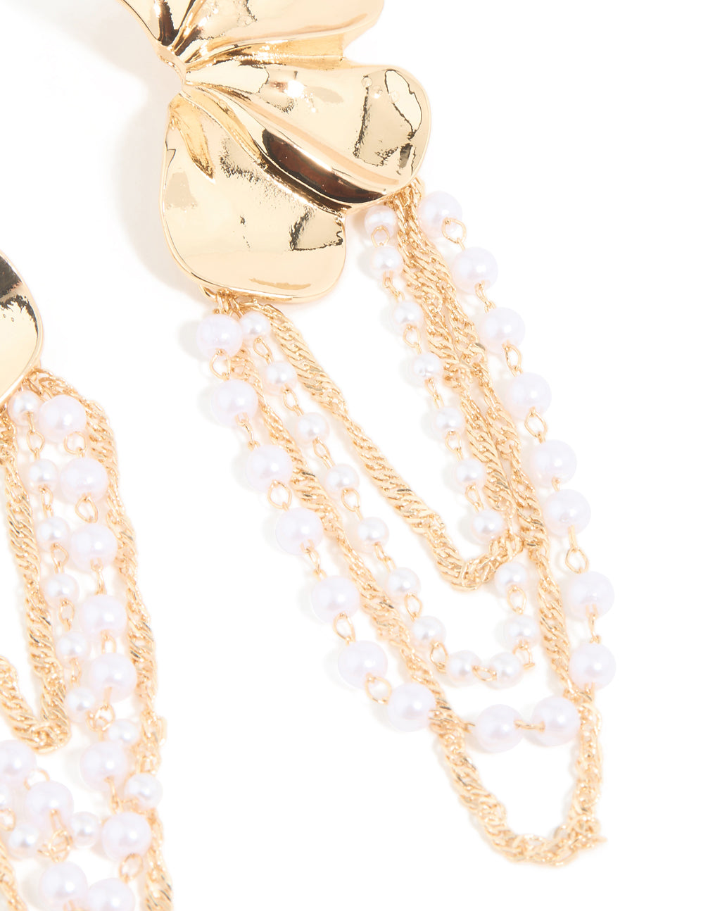 Gold Pearl Statement Floral Chain Drop Earrings