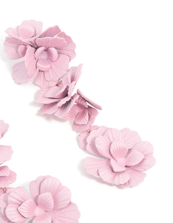 Pink Coated Metal Flower Drop Earrings