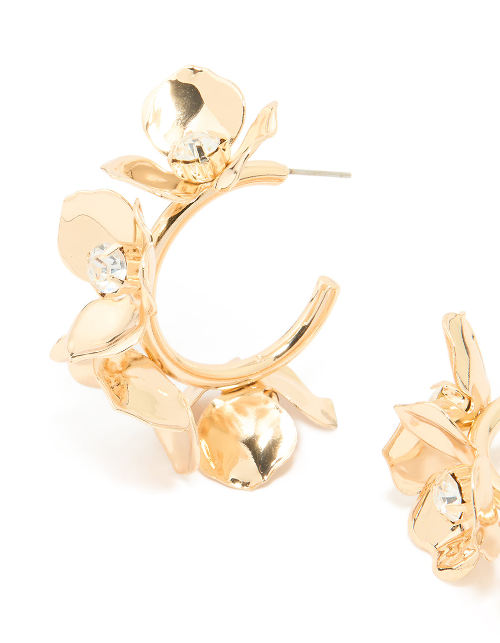 Gold Diamante Floral Hoop Earrings