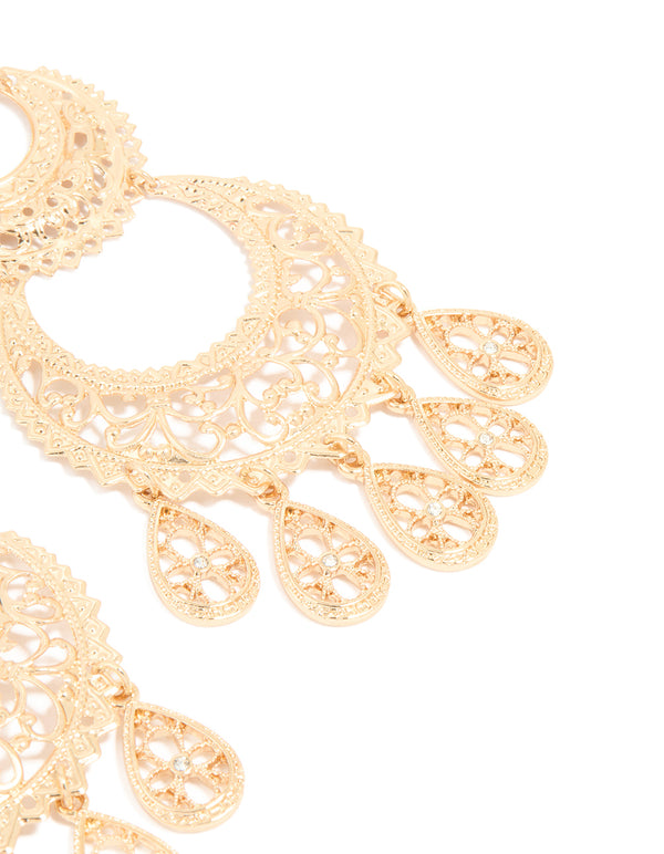 Gold Textured Drop Earrings