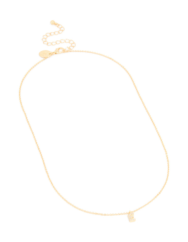 Gold Plated Brass Cubic Zirconia Letter E Necklace