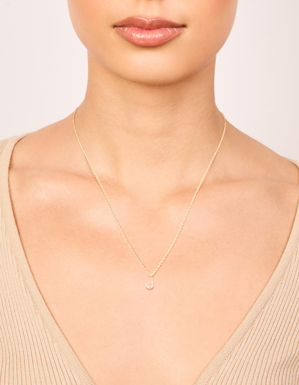 Gold Plated Brass Cubic Zirconia Letter J Necklace