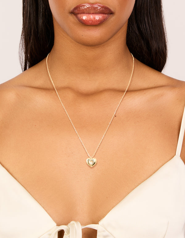 Gold Plated Cubic Zirconia Heart Locket Necklace