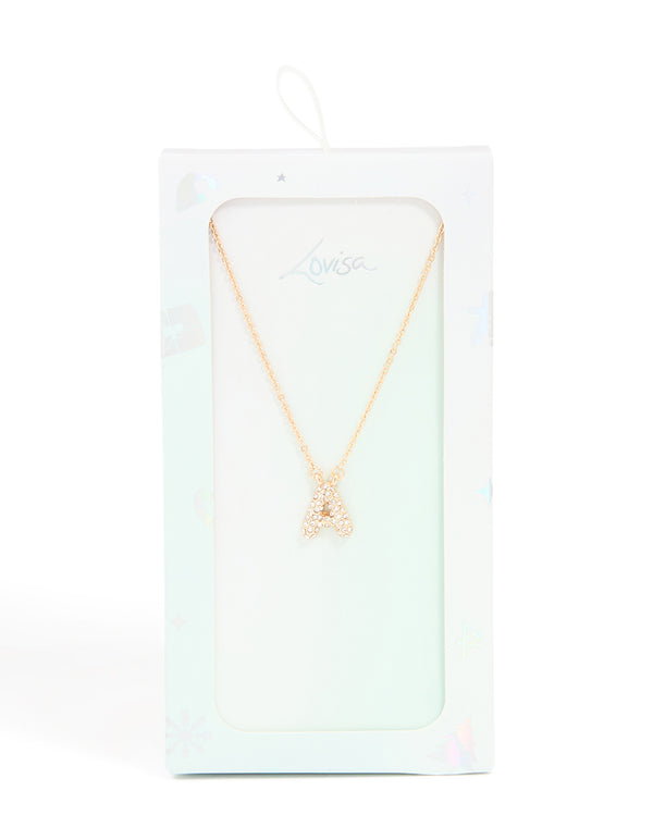 Kids Gold Cubic Zirconia Letter A Necklace