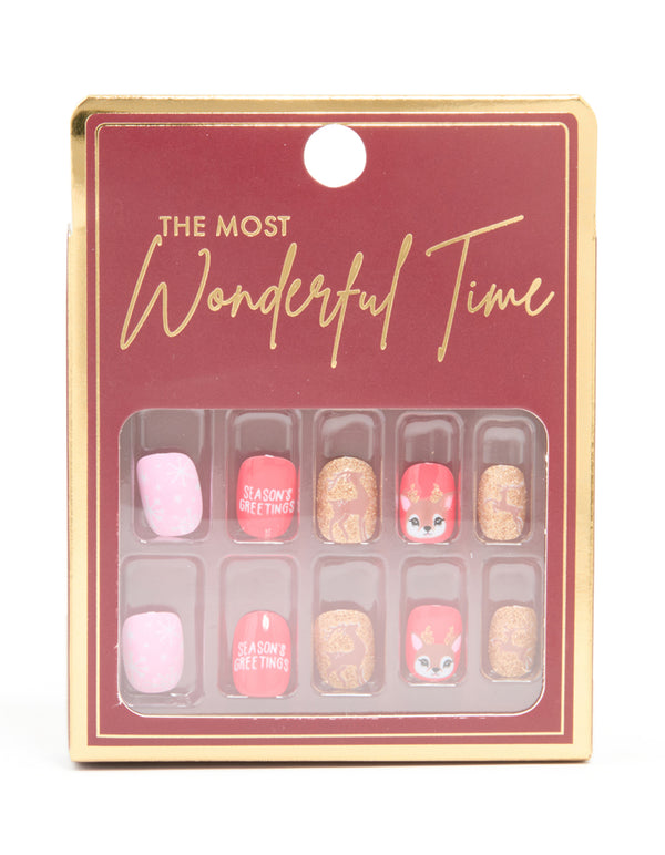 Seasons Greetings & Reindeer Press-On Nail Set