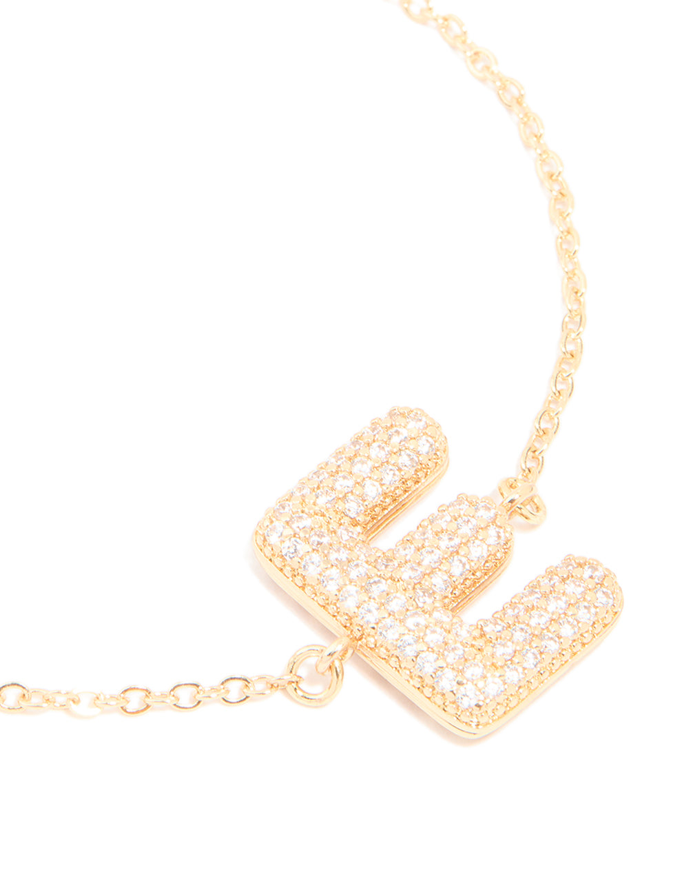Gold Plated Cubic Zirconia Pave Bubble Letter E Toggle Bracelet