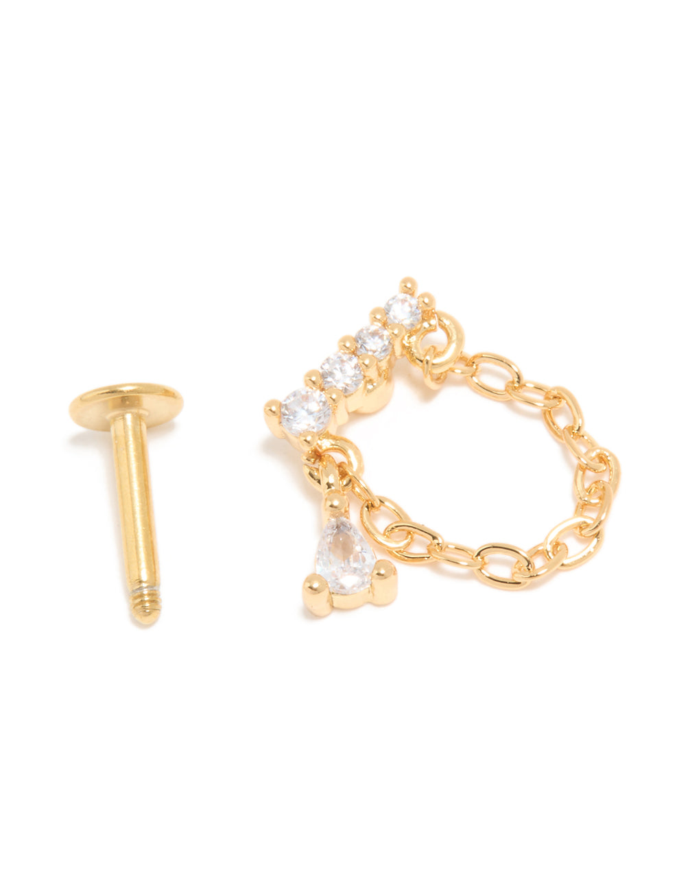 Gold Plated Surgical Steel Cubic Zirconia Crawler Chain Single Flat Back Stud