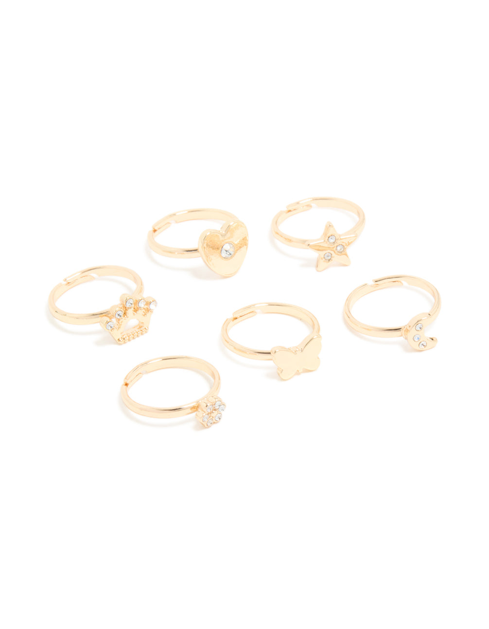 Kids Gold Heart & Butterfly Rings 6-Pack