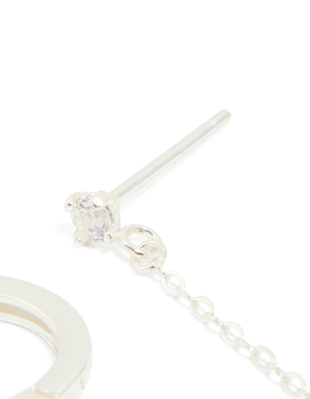 Sterling Silver Cubic Zirconia Chain Huggie & Stud Double Earring