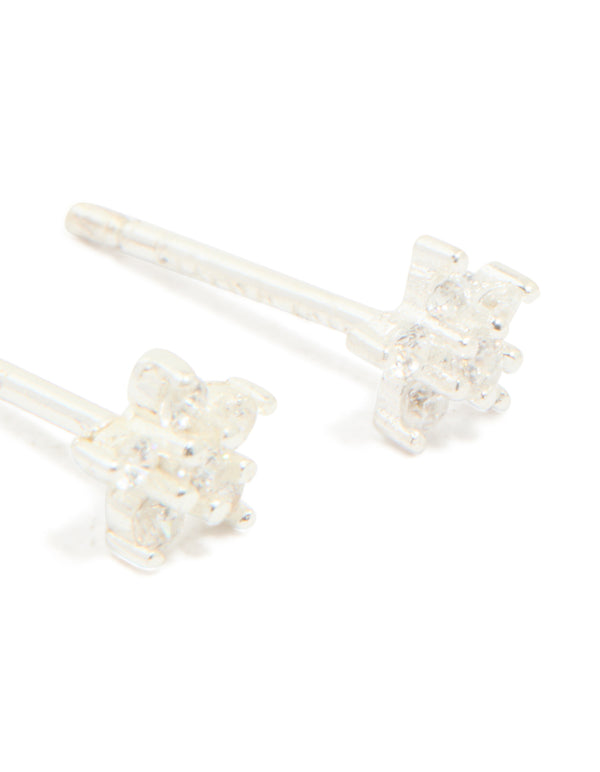 Sterling Silver Cubic Zirconia Flower Stud Earrings