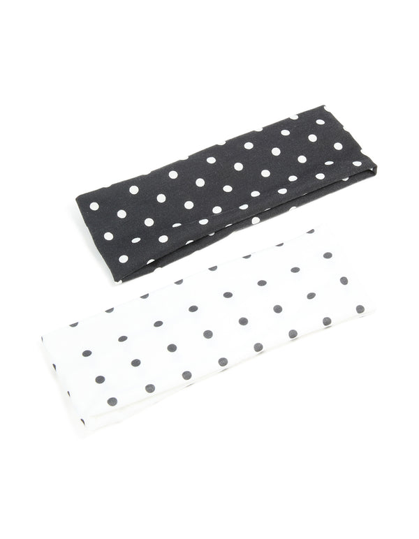 White & Black Polka Dot Stretch Fabric Headbands 2-Pack