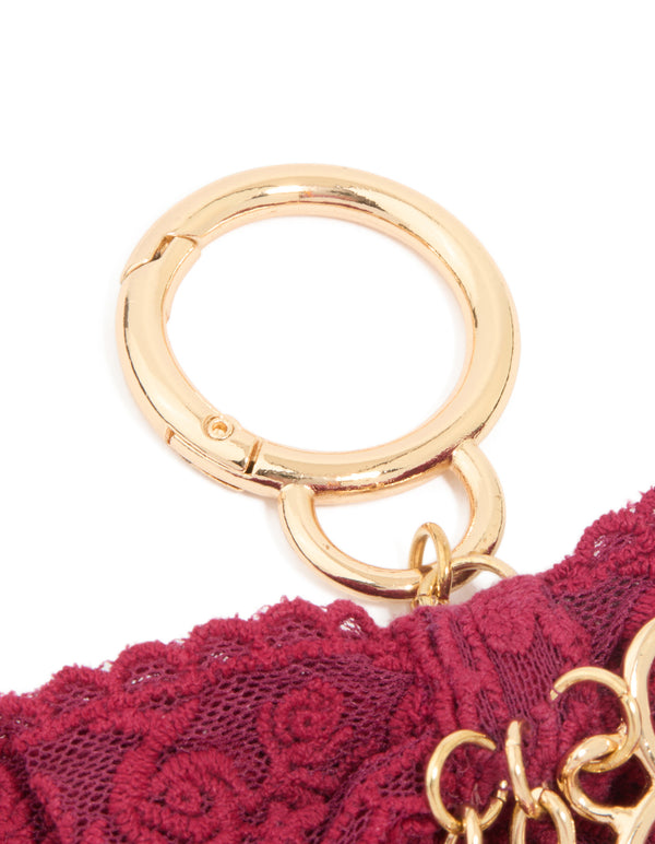 Red Lace Fabric Bow & Hearts Key Chain