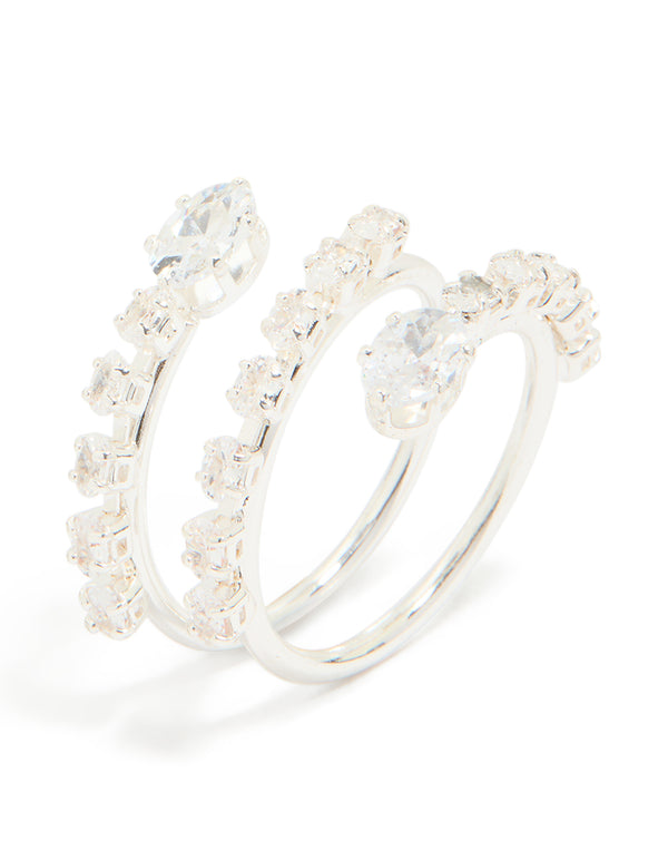 Silver Plated Cubic Zirconia Open Wrap Around Ring