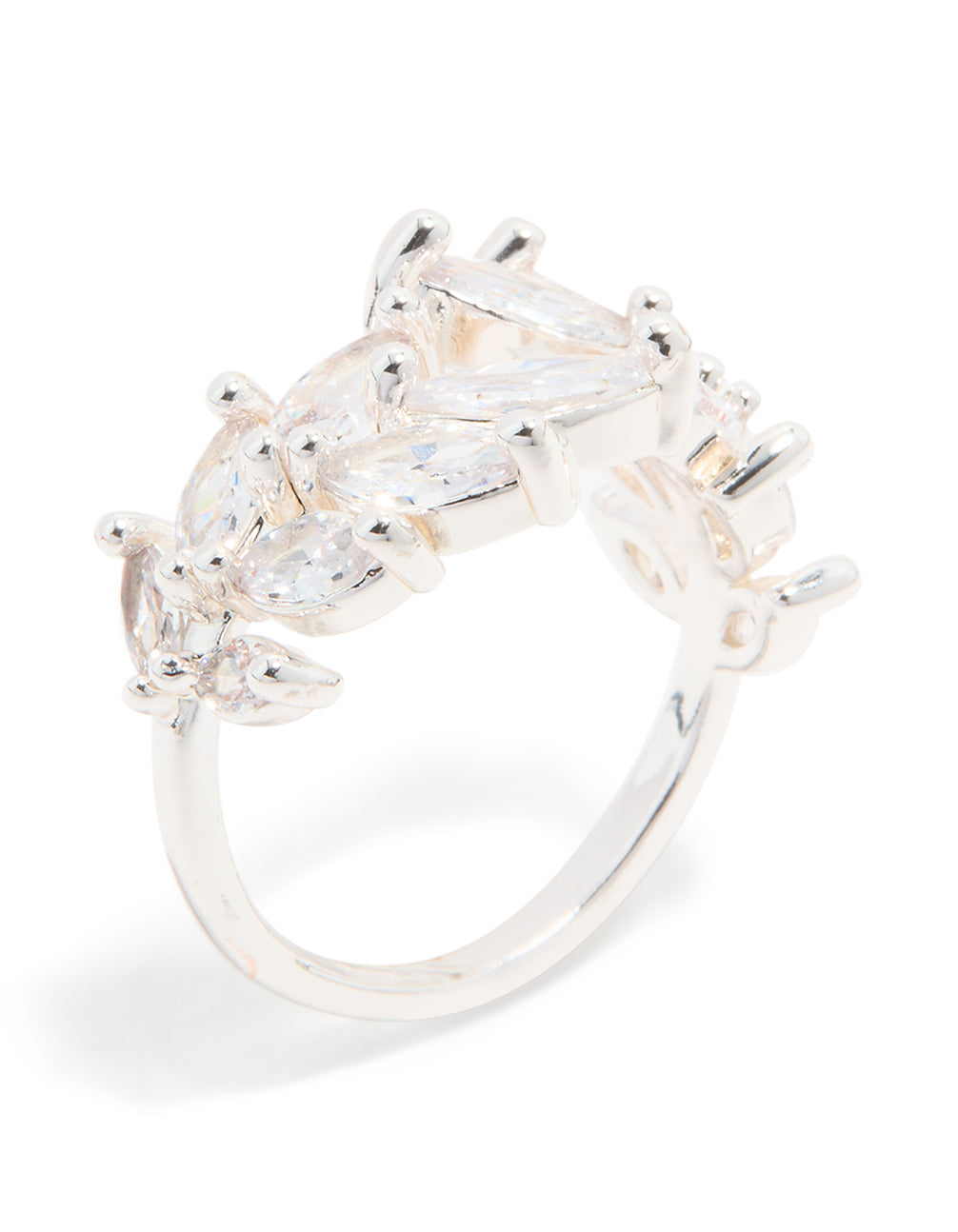 Silver Plated Cubic Zirconia Leaf Wrap Ring