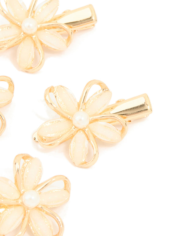 Gold Twisted Pink Flower Hair Clips 4-Pack
