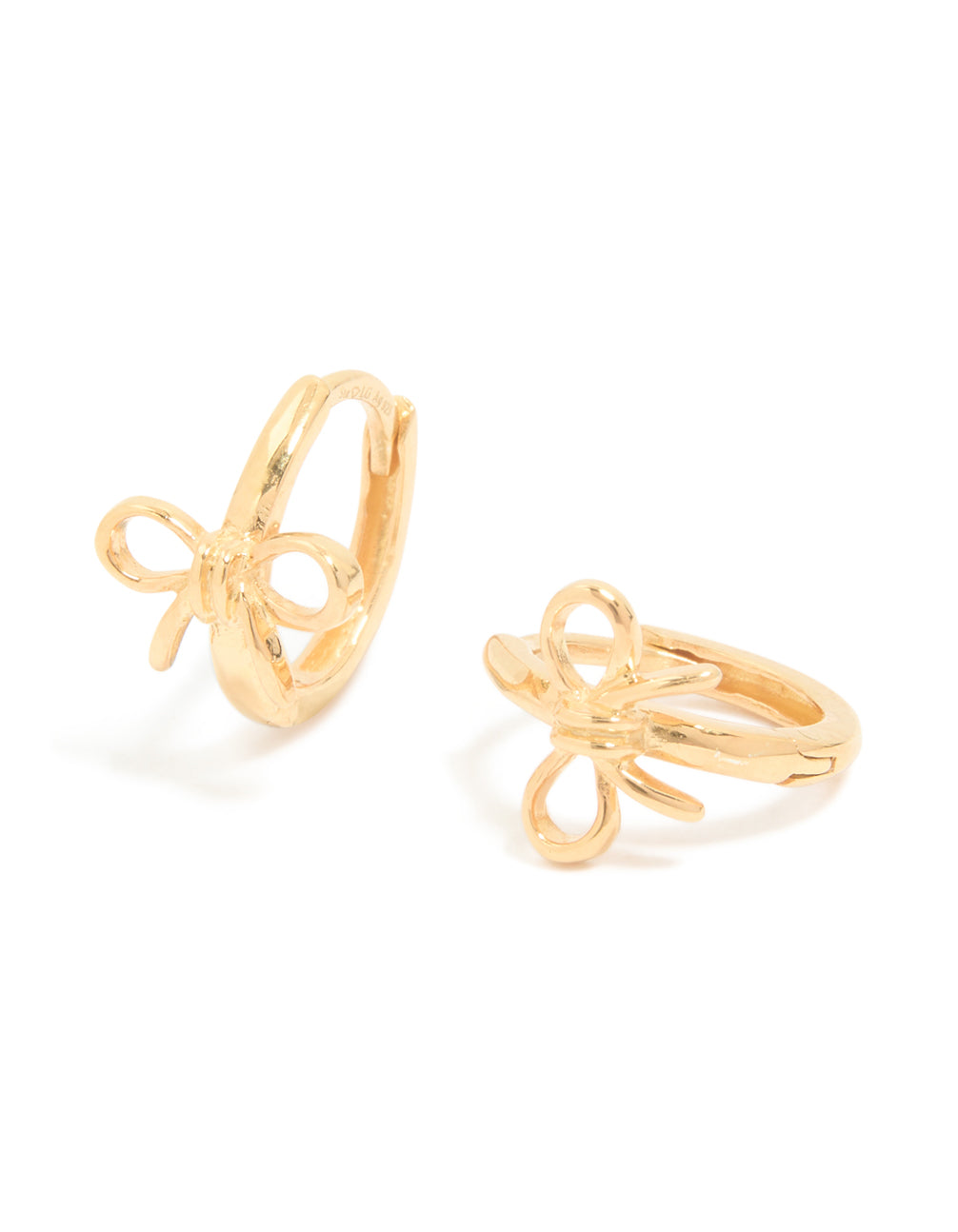 Gold Plated Sterling Silver Cubic Zirconia Bow Huggie Earrings