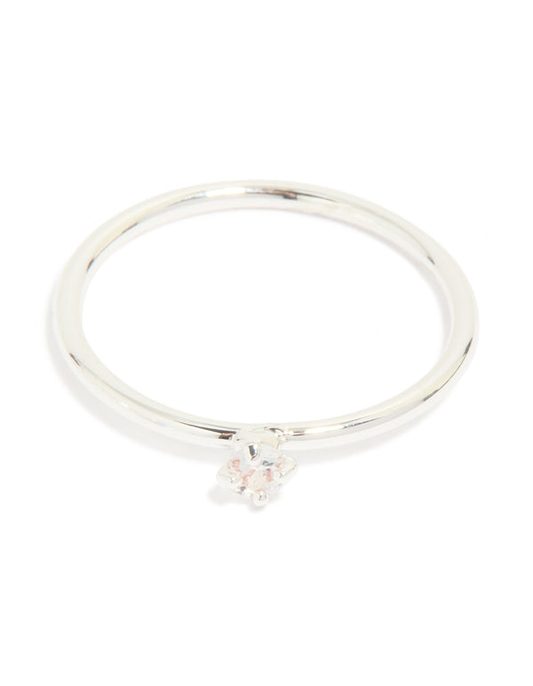 Silver Plated Cubic Zirconia Flower Stacking Rings 3-Pack