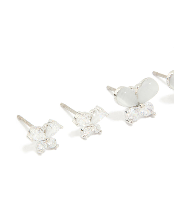 Silver Cubic Zirconia Multi-Sized Butterfly Earrings 3-Pack