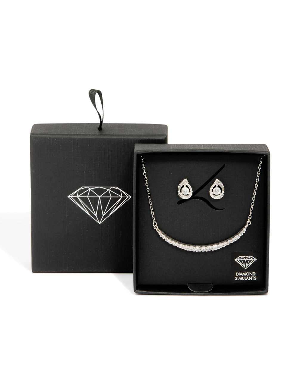 Silver Cubic Zirconia Pear Knot Earrings & Tennis Necklace Set