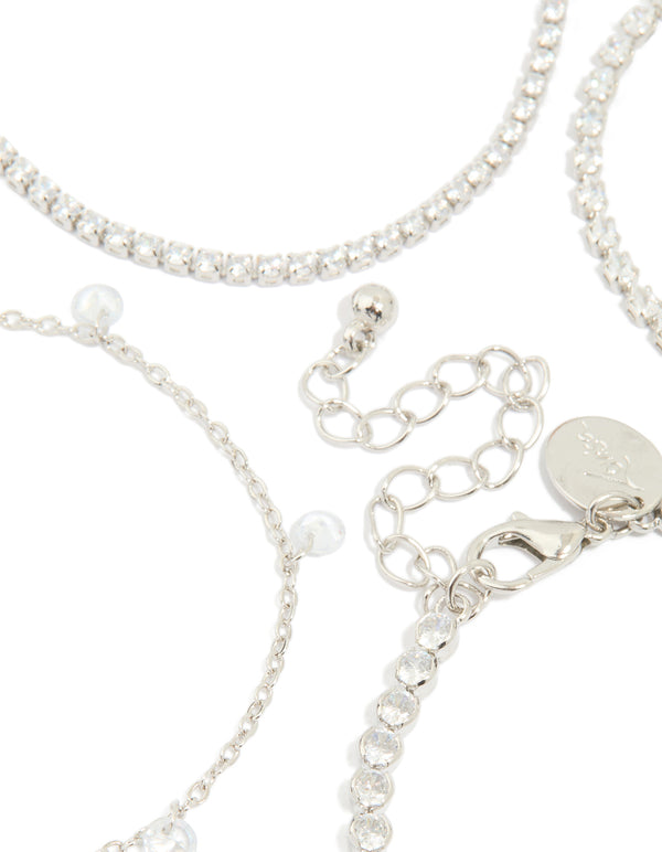 Silver Cubic Zirconia Tennis & Droplet Bracelets 4-Pack